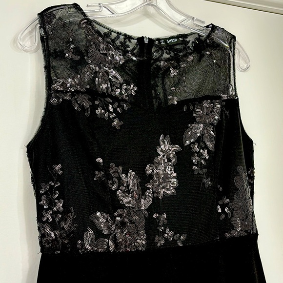 NWOT! SHEIN black mesh yoke sequin cluster flare dress - Picture 5 of 12